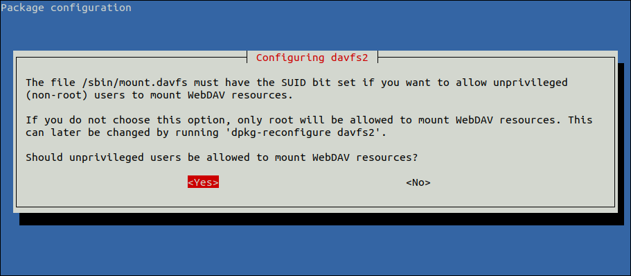 Reconfigure davfs2 package